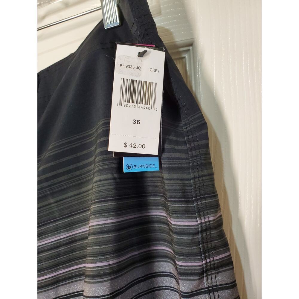 Burnside Men’s Board Shorts Gray Black Stripe Quick Dry Stretch Size 36 NWT - Picture 2 of 15